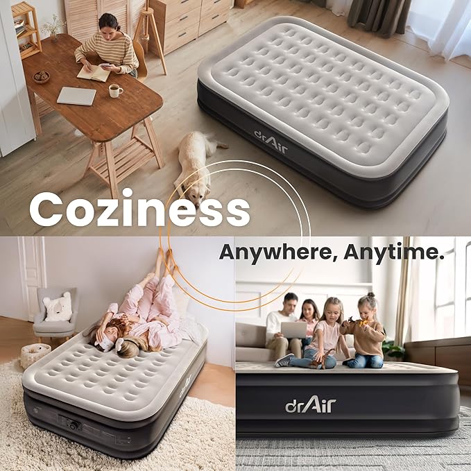 Queen Air Mattress with Built-in Pump, 18" Raised Blow Up Mattress, 800 lbs Max Honeycomb Air Bed, 48Hr Leak-Proof Test, 3min Inflatable Mattress for Home, Guests, Camping, Colchones inflables