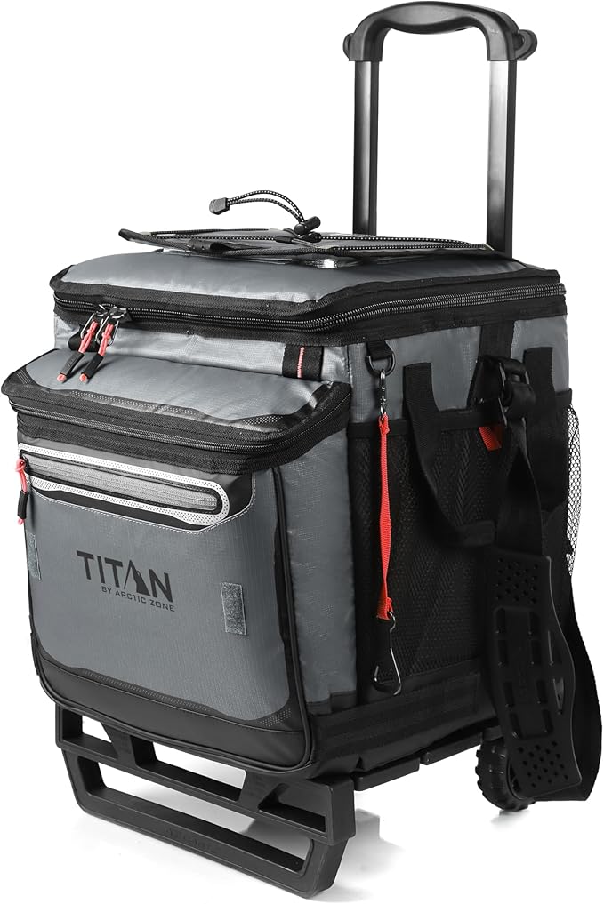 Titan Deep Freeze 60 (50+10) Can Wheeled Cooler - Collapsible Rolling Cooler with Wheels and All-Terrain Cart