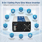 4000W Pure Sine Wave Inverter DC 12V to AC 110V 120V Power Inverter with Dual AC Outlets & Hardwire Terminal & LED Display for Solar,Home Backup Power,Outdoor Over 90% Efficiency