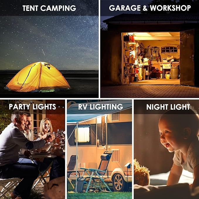 Onite USB LED Light Bulb, Emergency Backup Lighting for Camping, Garage, Power Outage Preparedness, for Portable Power Station & Solar Panel, Outdoor Lantern with Hook & 8.4ft Cord, Warm White (1)
