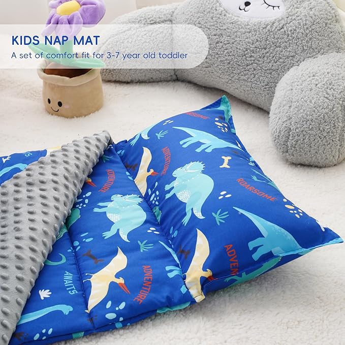 Bunnikins & Clover Toddler Nap Mat with Removable Pillow, Nap Mats for Preschool, Easy Clean Toddler Nap Pad for Kindergarten, Kids Sleeping Bag for Travel Camping