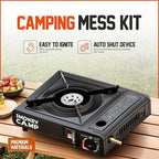 Portable Camping Stove with Plastic Suitcase 3000W Butane or Propane Fuel Compatable (Propane Adapter not Included), Automatic Ignition, Precise Heat Control, for Camping, Hiking, and Outdoor Cookwing