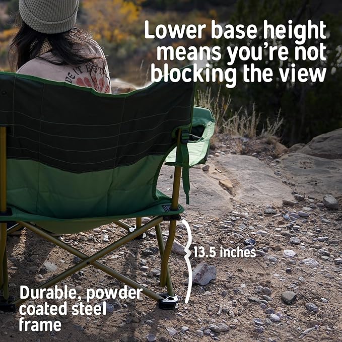 Kelty Low Loveseat Oversized 2-Person Heavy Duty Folding Camp Chair, Double Seat for Soccer Games, Tailgating, Beach Days (Low Height/Dark Shadow)