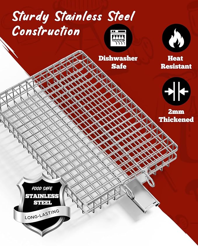 Nesting Grill Baskets, 2PCS Grilling Baskets for Outdoor with Removable Handle, Stainless Steel BBQ Camping Cooking Accessories Tools for Meat Steak Fish Vegetable Shrimp, Gifts for Men Dad Husband