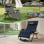 Amopatio Oversized Zero Gravity Padded Chair w/Removable Cushion&Headrest, XXL 33In Reclining Camping Lounge Chair Upgraded Lock and Footrest, Folding Patio Recliner for Indoor Outdoor, Navy
