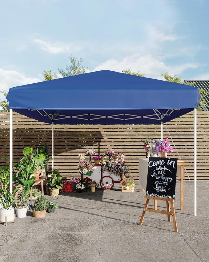 10x10FT Pop Up Canopy, Outdoor Canopy Tent with SandBag & Carry Bag for Commercial Events, Camping, Backyard Parties, Blue