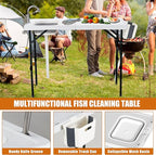 Spurgehom 50" Portable Fish Cleaning Table with Sink&Collapsible Wash Basin, Folding Camping Table with Faucet, Sprayer, Gloves, Trash Can, Storage Bag, Foldable Picnic Table for Picnic Beach Patio
