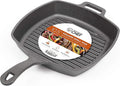 Commercial Chef 10.5-Inch Cast Iron Square Grill Pan, Pre-Seasoned Cast Iron, Integrated Hanging Hole in Handle, Works on All Cooktops Including Induction, Outdoor Skillet for Campfires, CHFL75