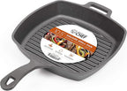 Commercial Chef 10.5-Inch Cast Iron Square Grill Pan, Pre-Seasoned Cast Iron, Integrated Hanging Hole in Handle, Works on All Cooktops Including Induction, Outdoor Skillet for Campfires, CHFL75