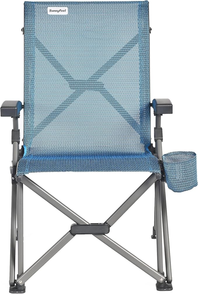 SUNNYFEEL Folding Camping Chair Heavy Duty Ergonomic Chairs Support 500lbs with Adjustable Breathable High Back Support and Cup Holder, Aluminum Frame for Fishing, Camp, Beach, Lawn, RV, Patio