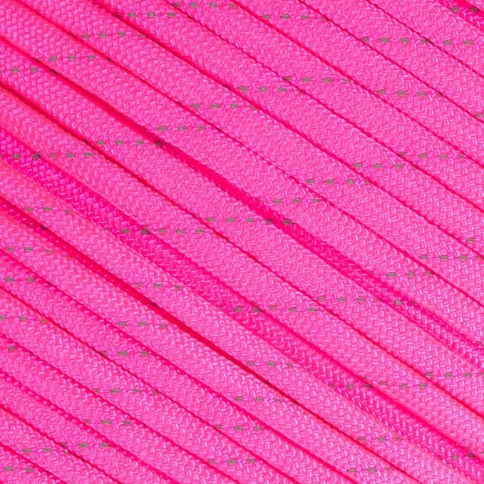 Fluorescent Reflective 550 Type III Guyline Tent Rope Camping Survival Cord High-Visibility Paracord (Reflective Neon Pink, 50 Feet)