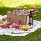 Picnic Basket with Table, Wine Picnic Basket Set 4, Wicker Picnic Basket for 4, Willow Hamper Service Gift Set with Blanket & Portable Wine Snack Table for Camping and Outdoor Party