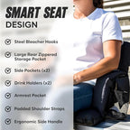 BRAWNTIDE Stadium Seat for Bleachers with Back Support - Wide Padded Reclining Bleacher Seat, Portable Folding Stadium Chair with Armrests, Hooks, Straps, Cup Holders & Pockets for Games & Concerts