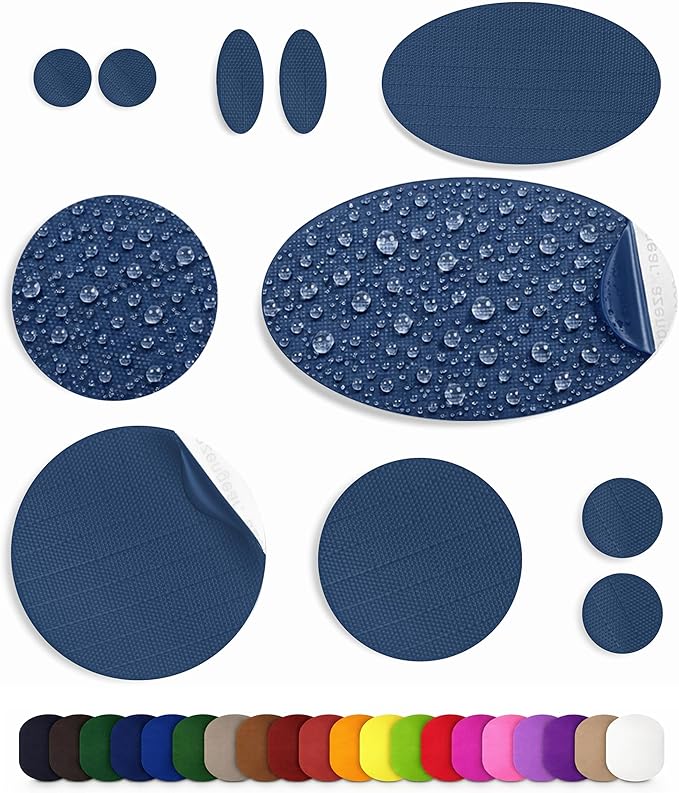 aZengear Repair Patches (30+ Colors) for Down Jackets, Puffers, Tents, Shoes, Sleeping Bags - Stick On, Waterproof, Tear-Cold-Heat-Resistant Nylon Polyester Fabric (11 Pcs, Dark Navy)