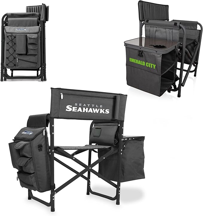 Picnic TIME NFL Unisex-Adult NFL Fusion Camping Chair with Side Table and Soft Cooler, Beach Chair for Adults, Lawn Chair