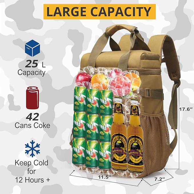 Tactical Backpack Cooler,Lunch Backpack for Men Adults Work with Handle，Soft Cooler Backpack Insulated Waterproof Leak Proof
