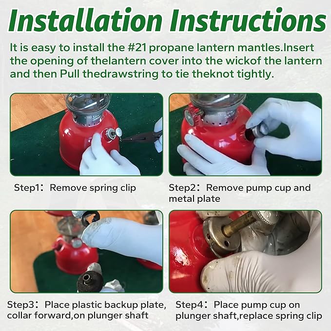 10-Pack Propane Lantern Mantles & 3000005094 Pump Cup Replacement Kit for Coleman Outdoor Camping Fueled Lighting