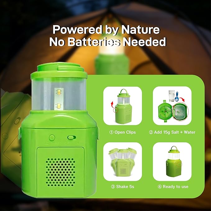 Salt Water Powered LED Emergency Lamp, No Batteries No Charging, Portable Emergency Light for Hurricane Power Outage Earthquake Camping Survival Kit