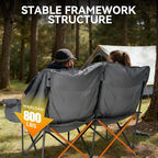 Padded Double Camping Chair High Back Double Seat Camping Chair Oversized Camping Loveseat Support 800LBS Heavy Duty Camping Couch with Cup Holders, Cooler, Carry Bag, Grey