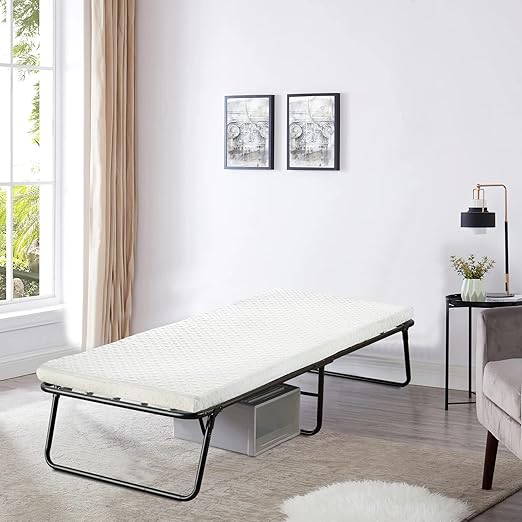 Spring Coil, 14” Folding Bed with 3-Inch Luxurious Memory Foam Mattress, Strong and Sturdy Metal Frame, Portable Guest Bed for Easy Storage, 31-Inch, White