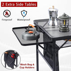 Folding Grill Table, 3x2 FT Portable Camping Table with 2 Wing Panels, Height Adjustable Metal Tables with Mesh Desktop and Mesh Bag, Outdoor Furniture for Camping, Picnic, Beach and BBQ, Black