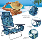 COSTWAY Backpack Beach Chairs, 4-Pack Portable Camping Chairs with Cup Holder, Ice Bag, 5-Position Outdoor Reclining Chairs for Adults, Travel, Sunbathing, Support 300 LBS, Navy