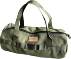 TBACW Canvas Tool Storage Bag with Zipper - Organizer for Tools, Tent Stakes & Poles, Durable Fabric Utility Pouch for Outdoor Hunting Hiking Camping Gear (Green)