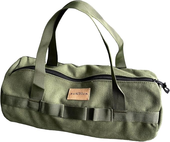 TBACW Canvas Tool Storage Bag with Zipper - Organizer for Tools, Tent Stakes & Poles, Durable Fabric Utility Pouch for Outdoor Hunting Hiking Camping Gear (Green)