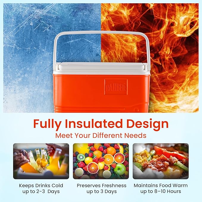 Small Cooler Hard Shell, Ice Chest with Retractable Handle, Small Hard Cooler Box with 3–4 Day Ice Retention, Car Cooler for Picnic, Beach, Work & Travel