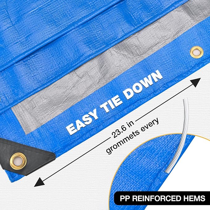Tarp 10x20 Feet 14 Mil Heavy Duty Waterproof Tarp, Large Multipurpose Cover with Brass Grommets and Reinforced Edges, UV Resistant Thick Poly Tarps for Outdoor Camping Tent Pool Car, Blue