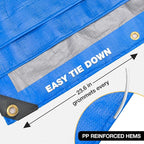 Tarp 12x16 Feet 14 Mil Heavy Duty Waterproof Tarp, Large Multipurpose Cover with Brass Grommets and Reinforced Edges, UV Resistant Thick Poly Tarps for Outdoor Camping Tent Pool Car, Blue
