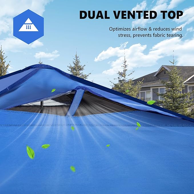 OLIXIS 10x10ft Pop Up Canopy Tent, Heavy Duty 1-Person One Push Setup, Portable Outdoor Shelter for Beach, Events, Camping Includes Rolling Carry Bag, Blue