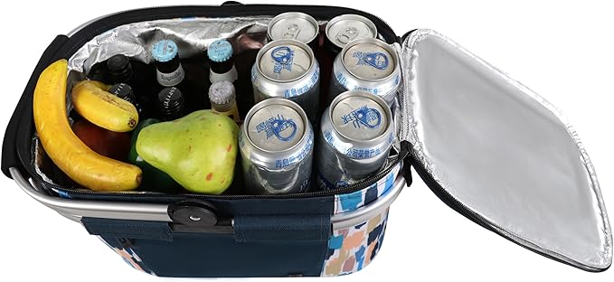ALLCAMP Picnic Basket - Insulated Cooler, Thickening Foldable Picnic Basket with Removable Baskets & Sewn-in Frame, Basket for House Warming Gifts New Home(Graffiti Pattern)