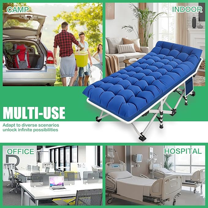 2 Pack Camping Cot for Adults Sleeping Cot with Mattress Comfortable Cots for Sleeping Camping Bed Double Layer Oxford Easy to Set Up Heavy Duty Folding Cot with Carry Bag for Home Outdoor Travel