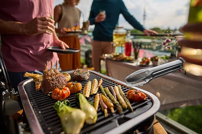 Weber Lumin Portable Outdoor Electric Barbecue Grill for Small Spaces and Travel, Ice Blue