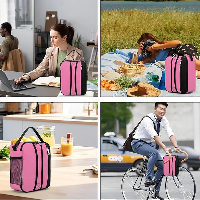 BEIMILY Lunch Box for Men Women Adults,Small Insulated Lunch Bag for Office Work Picnic,Reusable Portable Lunchbox,Soft Cooler Tote Bag(Pink)