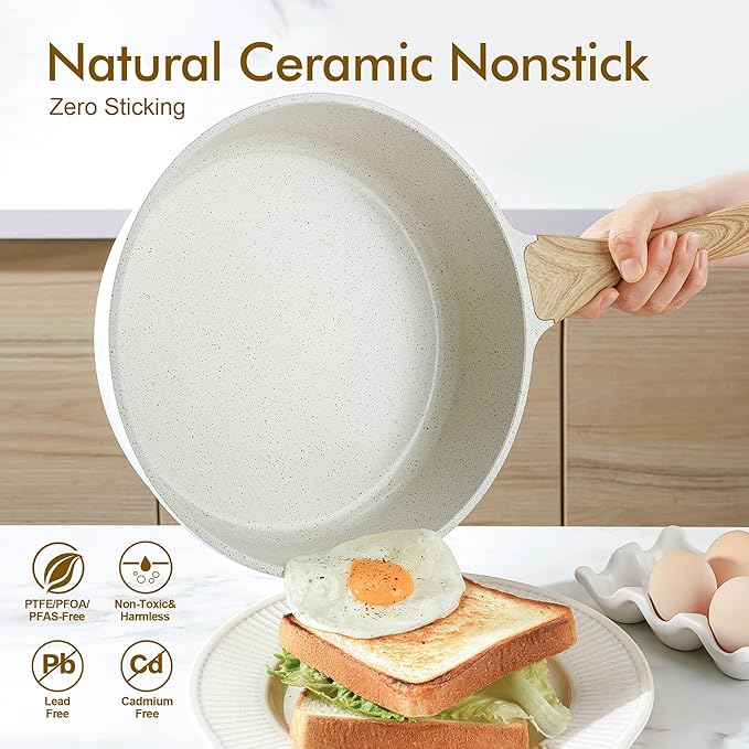 SENSARTE Nonstick Ceramic Saute Pan 12-Inch, 5QT Non-toxic Deep Frying Pan Skillet with Lid, Healthy No Teflon Cookware, Stay Cool Handle, Induction Compatible, PFAS Free