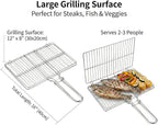 Stainless Steel Fish Grill Basket for Outdoor BBQ, Heavy Duty Lockable Grilling Rack for Fish Vegetables Steak Veggies Shrimp Meat, Portable Campfire Cooking Mesh Grate Tool, 12 x 8 Inch