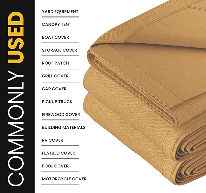 PROTARP Heavy Duty 14 OZ Water Resistant Canvas Tarp, UV Resistant Tarpaulin Cover with Rustproof Brass Grommets, Multipurpose for Canopy, Roof, Camping, Woodpile (Tan 12'X12')
