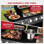 4-Burner Propane Gas Grill with Side Burner, 50,000 BTU Outdoor Gas BBQ Grill with Stainless Steel Grate, Easy-Clean Grease, Outdoor Cooking for Patio, Camping, Backyard