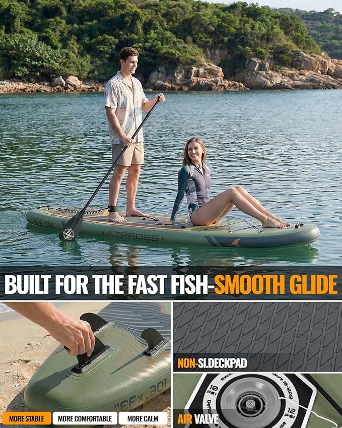 10'6''x33''Inflatable Stand Up Paddle Board, 400lbs Extra Wide Stand Up Paddleboard with Kayak Seat, Anti-Slip EVA Deck Premium SUP Accessories Kit, Non-Slip Stable Deck Boat for Yoga Fishing Surf