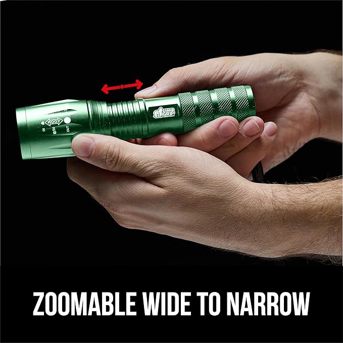 GORILLA GRIP Powerful LED Tactical Flashlight, 750 FT High Lumens 5 Adjustable Modes, Water Resistant, Ultra Bright Zoom Flashlights, Small Mini Flash Light, Camping, Night Dog Walking, Green