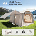 ABORON 2/6/8/10/12 Person Inflatable Camping Tent, Easy Setup Blow Up Tent with Hand Pump, PU3000mm Waterproof & Breathable 4 Season Glamping Tent for Outdoor Camping