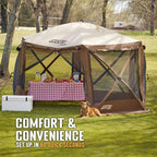 CLAM Pop Up Screen Tent, Large Outdoor Camping Gazebo Canopy, Pavilion, 12.5', Brown - Foldable and Portable Screened Shelter with Netting for Beach, Patio, and Backyard