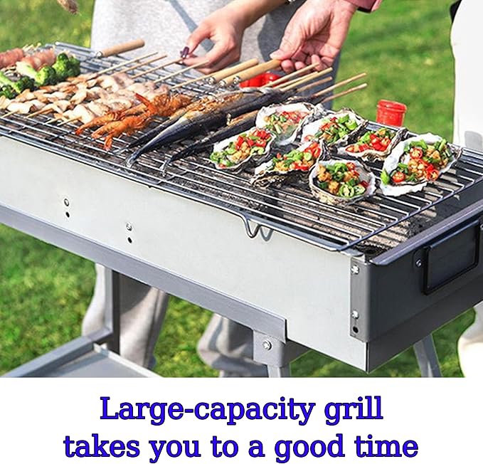 Portable Charcoal Grills, Stainless Steel BBQ Grill with Foldable Stand Adjustable Air Vents, Kebab Skewer BBQ Barbecue Grill Kit for Garden Backyard Party Picnic Travel Outdoor Use (31.6x7.1inch)