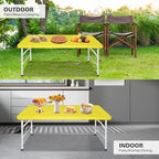Portable 4Ft Adjustable Height Plastic Folding Table, Heavy Duty Fold-in-Half Table with Carrying Handle, Small Utility Foldable Table for Picnic Party Camping BBQ, Indoor/Outdoor (Yellow)