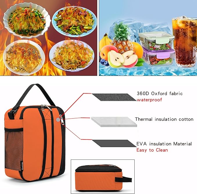 BEIMILY Lunch Box for Men Women Adults,Small Insulated Lunch Bag for Office Work Picnic,Reusable Portable Lunchbox,Soft Cooler Tote Bag(Orange)