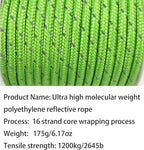Dyneema Reflective Rope -2mm 400kg Fracture Strain - Suitable for Tents, Kite Surfing, and Other 65 feet (Green, 4mm)