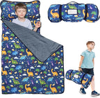 Hooyax Toddler Nap Mat with Pillow & Blanket - Extra Large Size for Toddlers Age 3-7 | Portable Kids Sleeping Bag for Daycare, Preschool, Travel | Roll Up Design for Kids