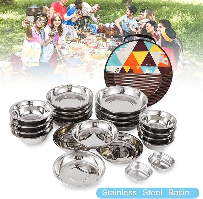 22-piece Portable Dinner Plate Self-driving Barbecue Soup Bowl Dish Set for Outdoor Camping Hiking Tableware